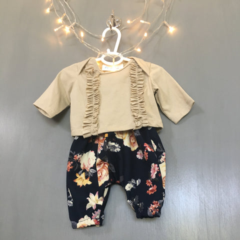 Baby Girl's Harem Pants and Ruffle Shirt (Navy Blue and Pink Flowers)
