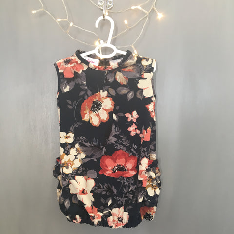 Toddler Girl's Pinafore Bubble Dress and Bow Shirt (Black and Pink Flowers)