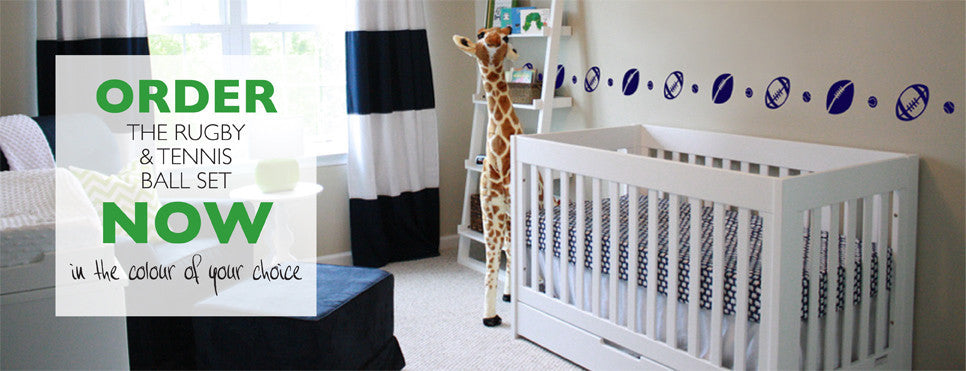 Rugby and tennis ball set wall decal