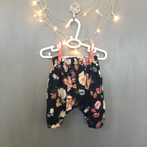 Baby Girl's Harem Pants and Ruffle Shirt (Navy Blue and Pink Flowers)