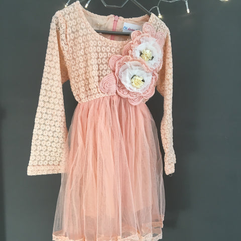 Toddler Girl's Vintage Cardigan Tutu Dress in Peach